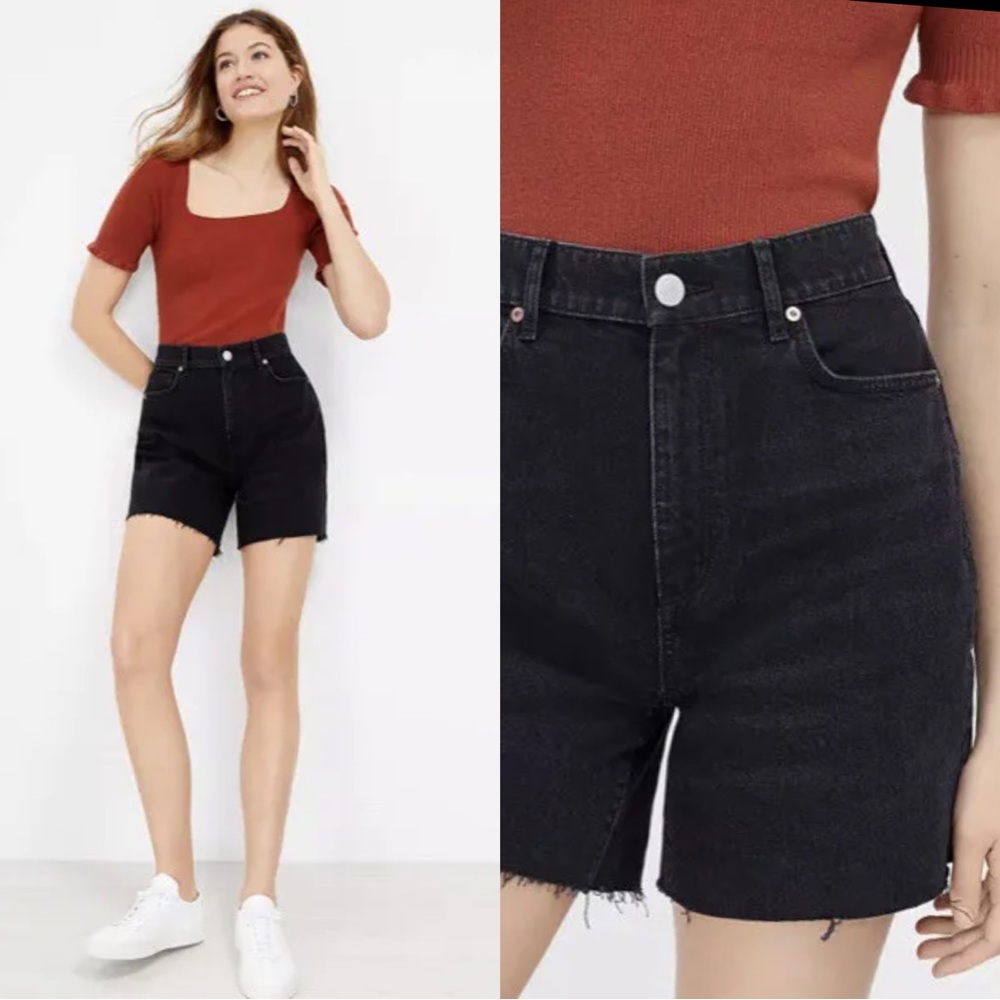 {Loft} Fresh Cut High Waist Boyfriend Shorts in Faded Black